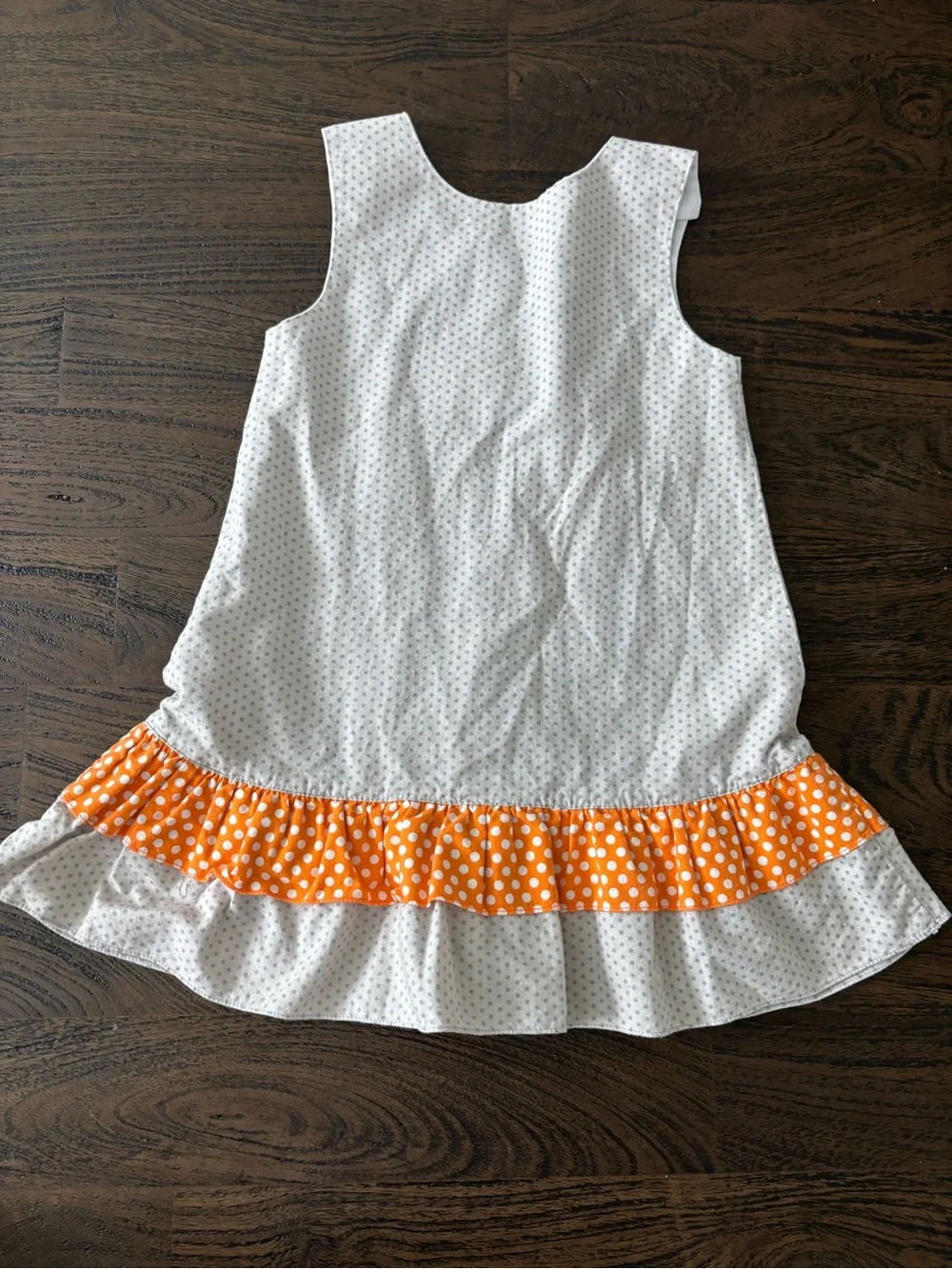 Girls White Polka Dot Pumpkin Dress with Orange Ruffle